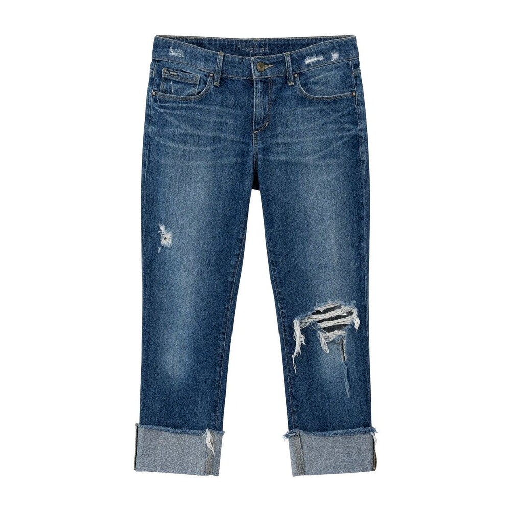 Y2K Joes Jeans Blue Wide Raw Hem Cuffed Crop Womens 25 Low Rise Denim Distressed